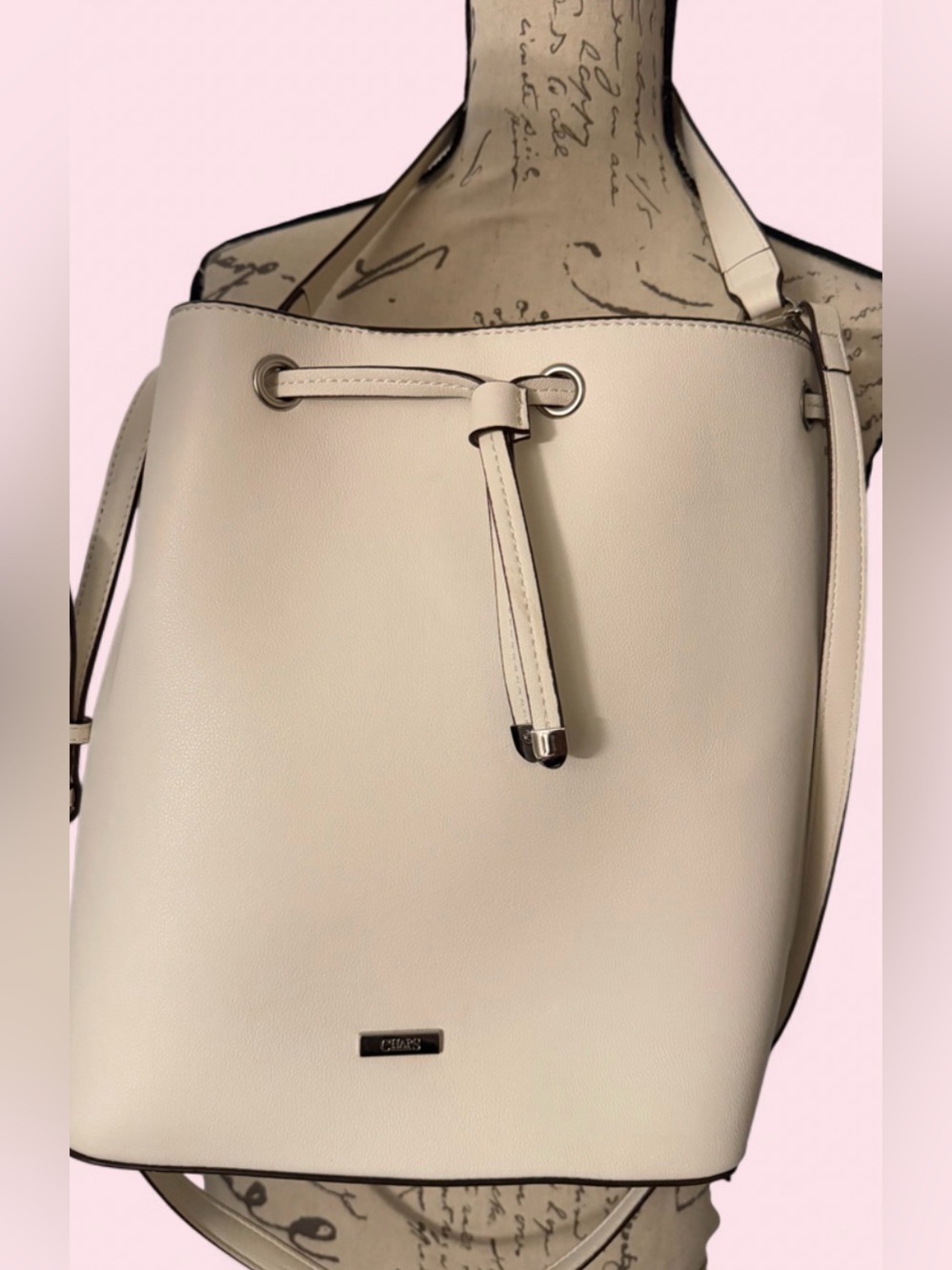 Chaps Ivory Drawstring Bucket Shoulder Bag